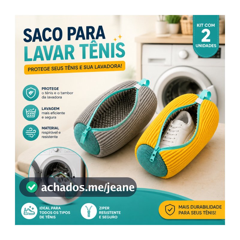 Kit 2 Sacos de Lavar Tênis Sapato Calçados na Máquina Bolsa Protetora com Zíper Reutilizável