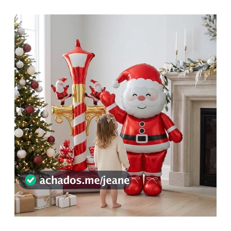 Kit Balão Papai Noel Grande + Enfeite de Natal 1,45 metro Balão Metalizado Decoração Natal