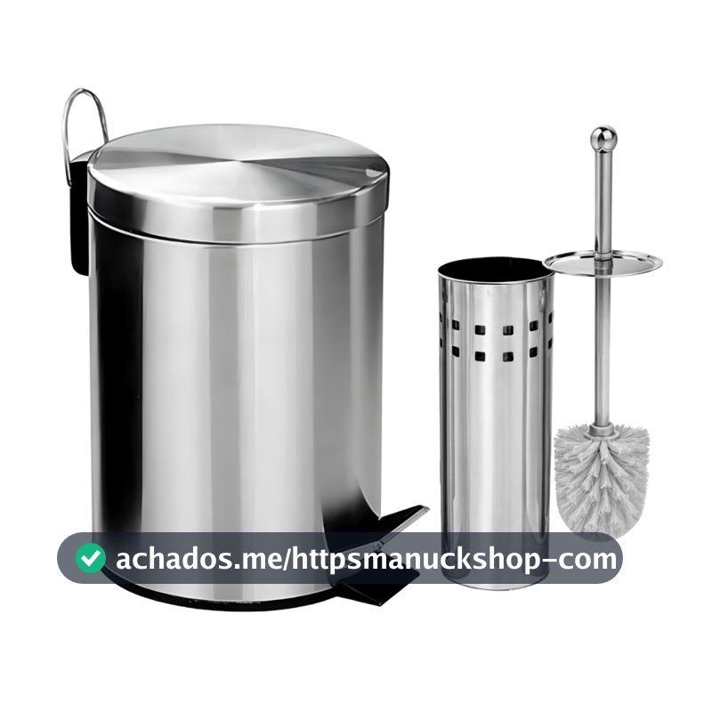 Lixeira Banheiro Inox Pedal Cozinha + Escova Sanitária Inox Com Suporte Ou Opções Avulsos
