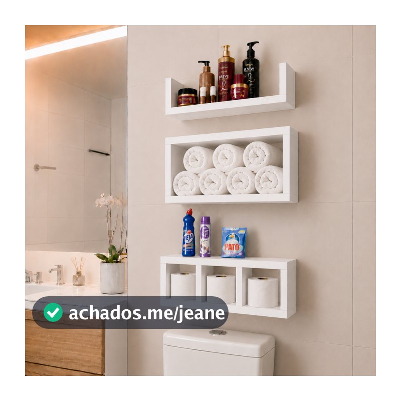 Kit 3 Prateleiras Nichos para Banheiro Organizador em Preto ou Branco decorativo 100% Mdf
