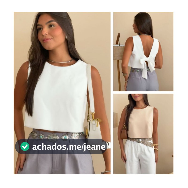 BLUSA CROPEDD FEMENINA ELEGANTE  DUNA COM COSTA ABERTA CON LAÇO NA COSTA