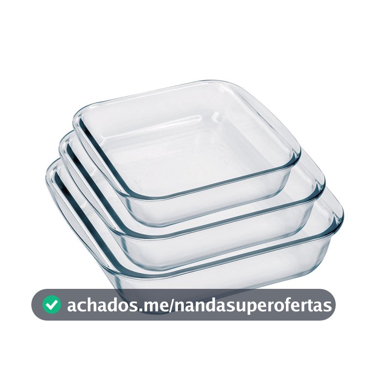 Conjunto de Assadeiras Quadradas Nadir Sempre em Vidro 3 Peças