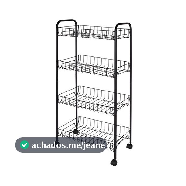 Fruteira Prateleira Com Rodas 4 Andares Mor Cor Preto