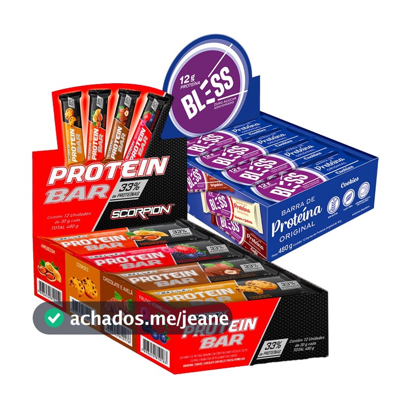 Kit Barra de Proteína Scorpion Protein Bar 30g + Barra de Proteina Bless 40g Zero Açúcar