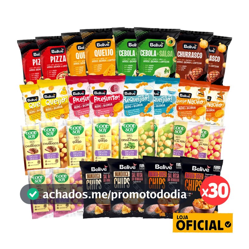 Kit 30 Salgadinhos Sem Glúten e Sem Leite Variados Belive