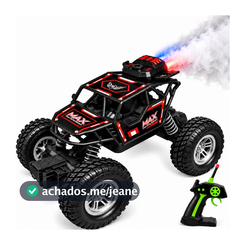 Carrinho Controle Remoto 4x4 com Fumaça Led Off Road Brinquedo Recarregável USB Infantil Menino