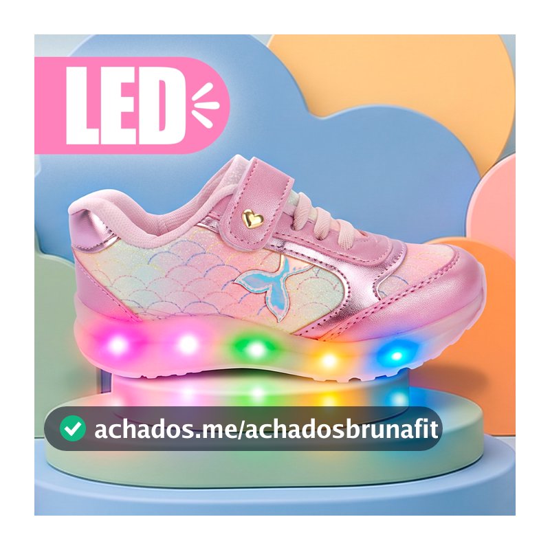Tenis Infantil Menina Led Feminino Luz Sereia Club Happy