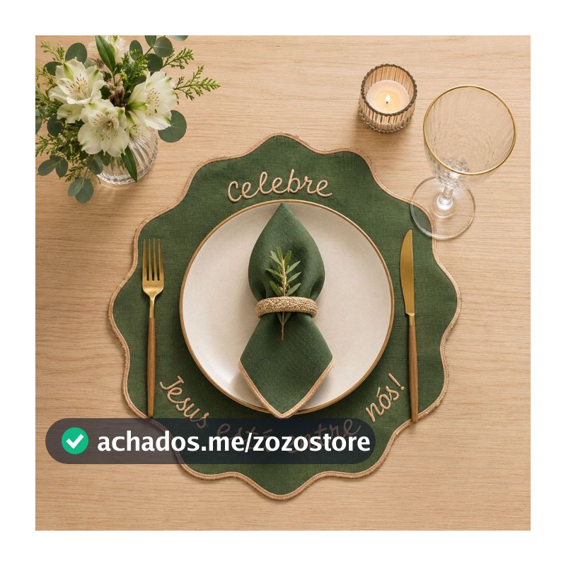 16 Pçs (8 Jogos) Jogo Americano Bordado Verde com Dourado Cristão Com Guardanapo