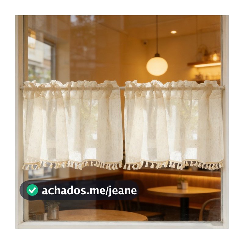 Cortina Curta De Linho Boho De 40 Cm X 200 Com Borlas De Café Semitransparente Para Decoração De Janela De Cozinha