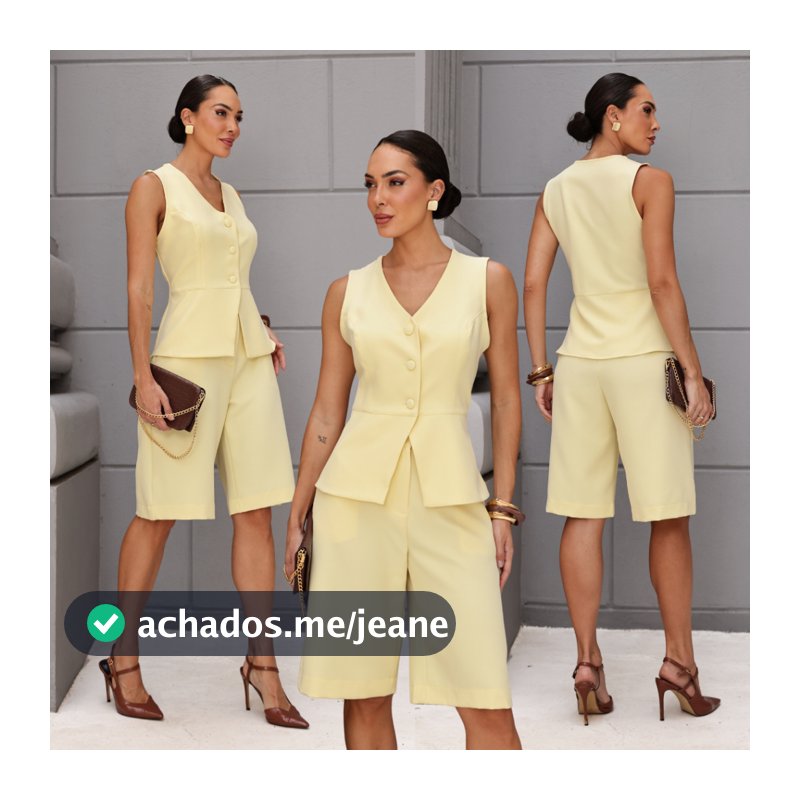 Conjunto Feminino Alfaiataria Premium Colete e Bermuda P/38  M/40  G/42  GG/44