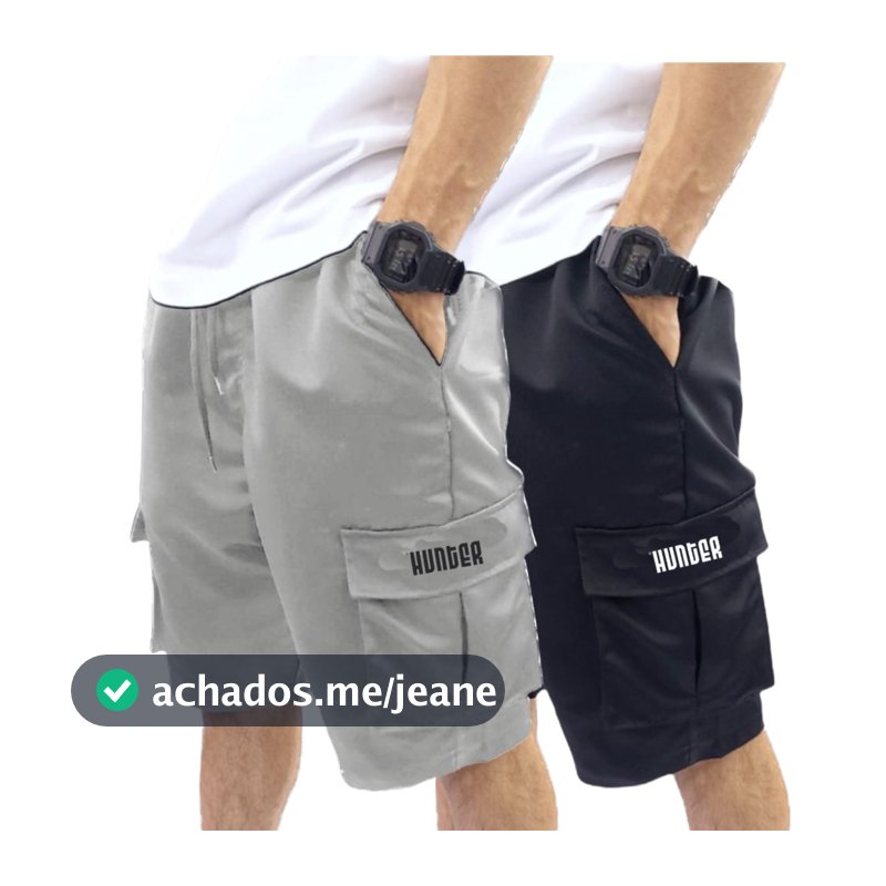 Kit 2 Bermudas Corta Vento Bolso Cargo Hunter Colors Verão