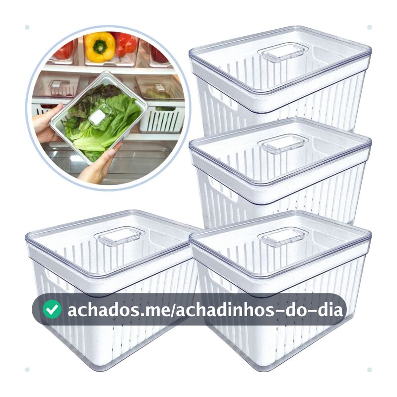 Kits Organizadores De Geladeira Clear Com Tampa E Cesto Drenagem