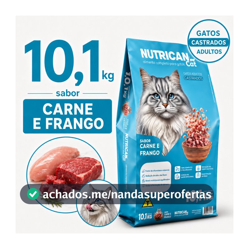 Ração Para Gato Castrado Adulto 10,1kg Sabor Carne Frango 28g Proteína Sem Corante
