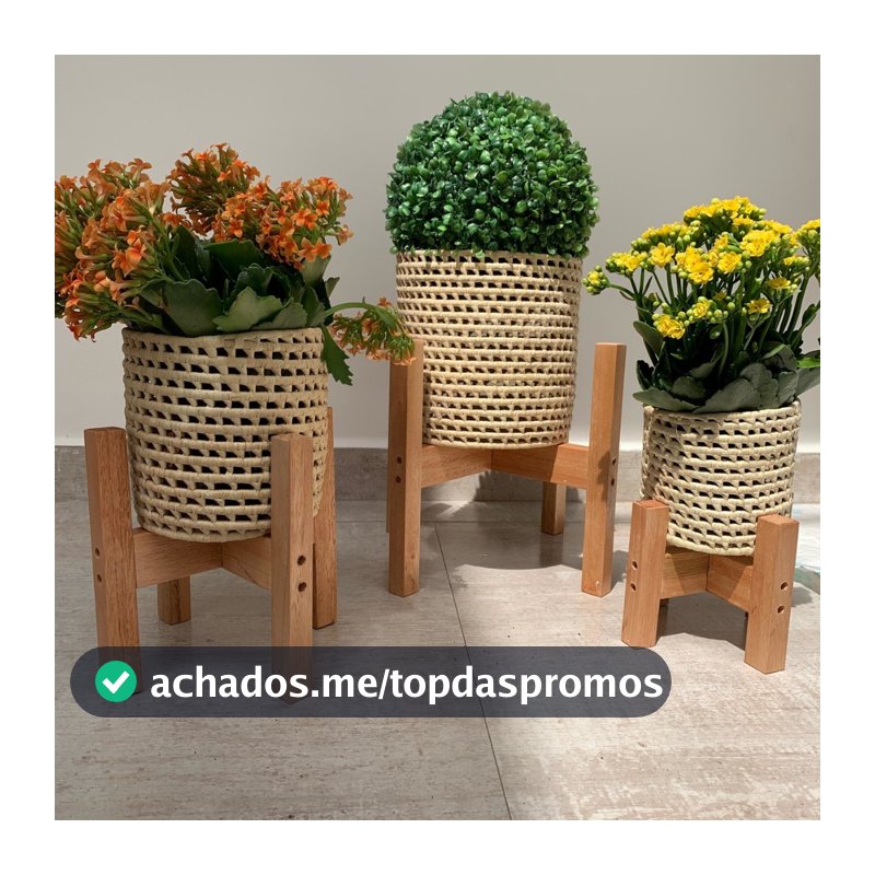 Kit de Cachepô em Palha com Suporte Madeira 12X12 / 16X20