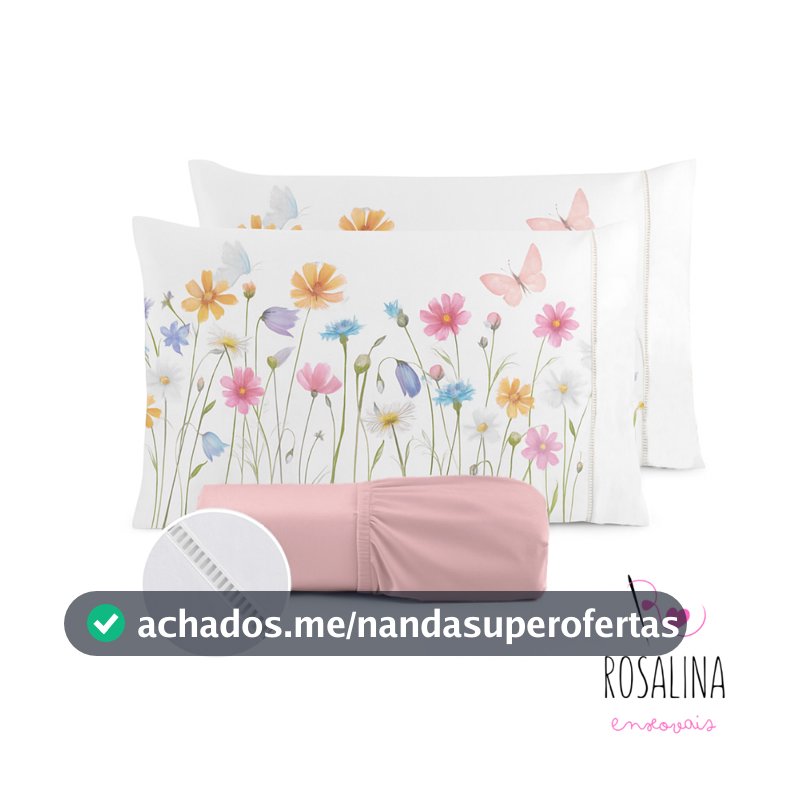 Kit Jogo de Cama Lençol Liso Fronha Estampada 400 Fios Micropercal Ponto Palito