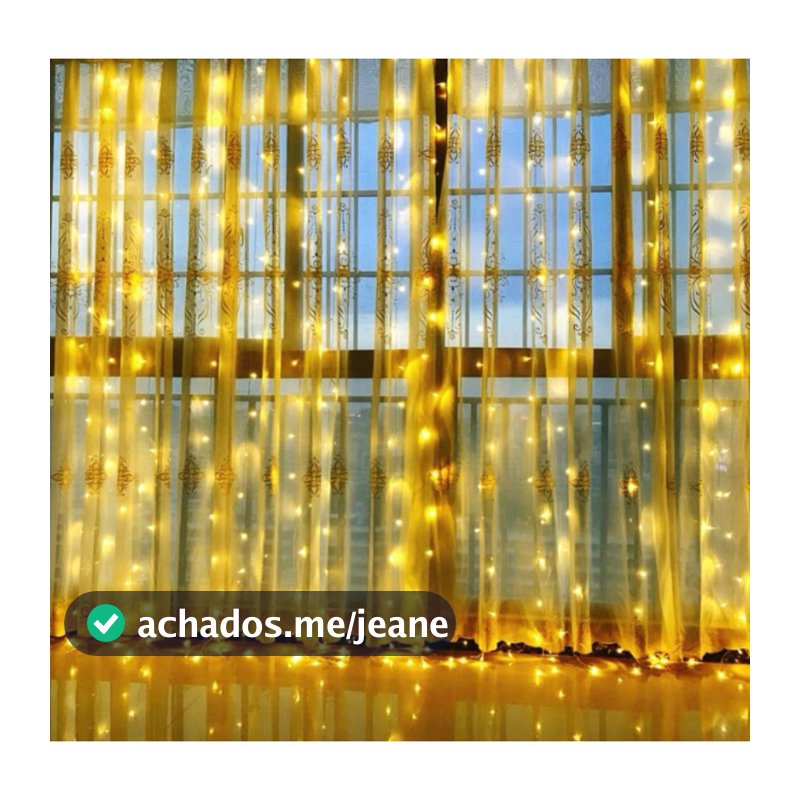 Cortina de Luz LED 3x3m Branco Quente 300 LEDs USB com Controle Remoto e 8 Modos
