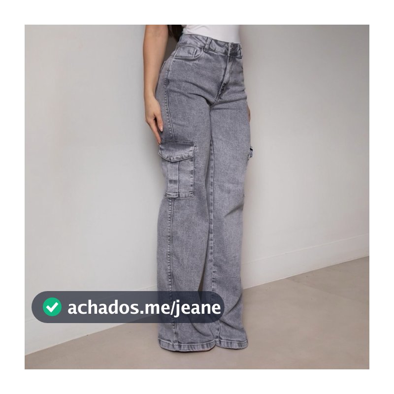 calça jeans cargo grafite feminina empina bumbum super tendencia