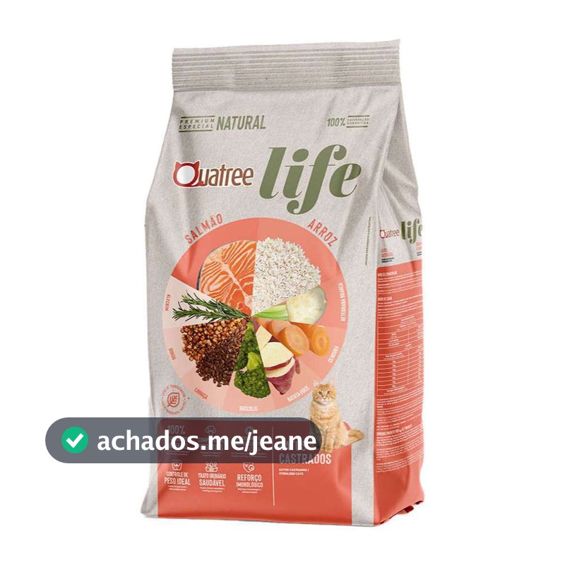 Ração Quatree Life Gatos Castrados sabor Salmão e Arroz 10.1 Kg