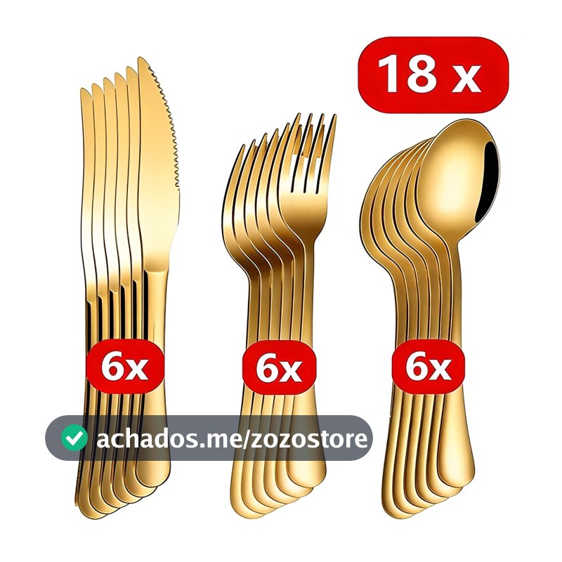 18 Peças Talheres Ouro De Aço Inox Garfo Colher Faca Colher De Mesa