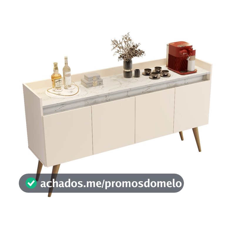 Aparador Buffet Retrô Armário De Cozinha Moval Prateleira Interna Organizador Prático 4 Portas
