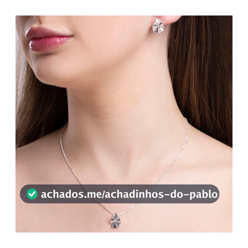 Conjunto Banho de Prata – Brinco e Colar Veneziano com Chapinha em Formato de Folha Ondulada (45cm–1,4cm–1,4cm)