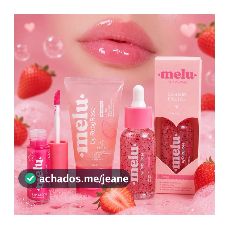 Kit Skincare Feminino Melu Ruby Rose Gloss Sérum Facial Gel Facial Moranguinho Presente Menina