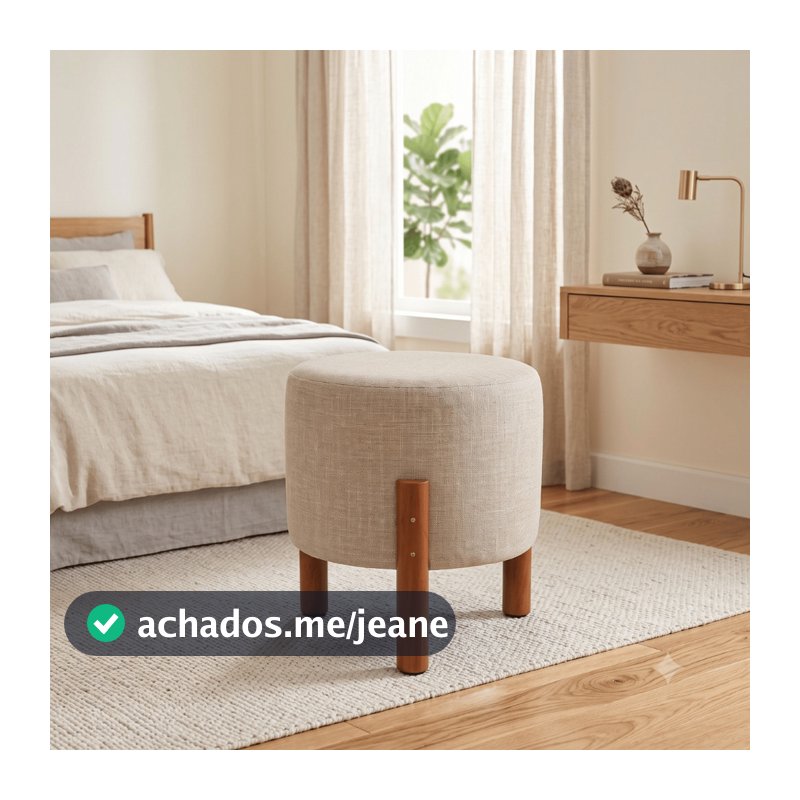 Puff Redondo Pés Madeira Maciça 45cm Sala Quarto Closet Assento Apoio Luxo Moderno Canto