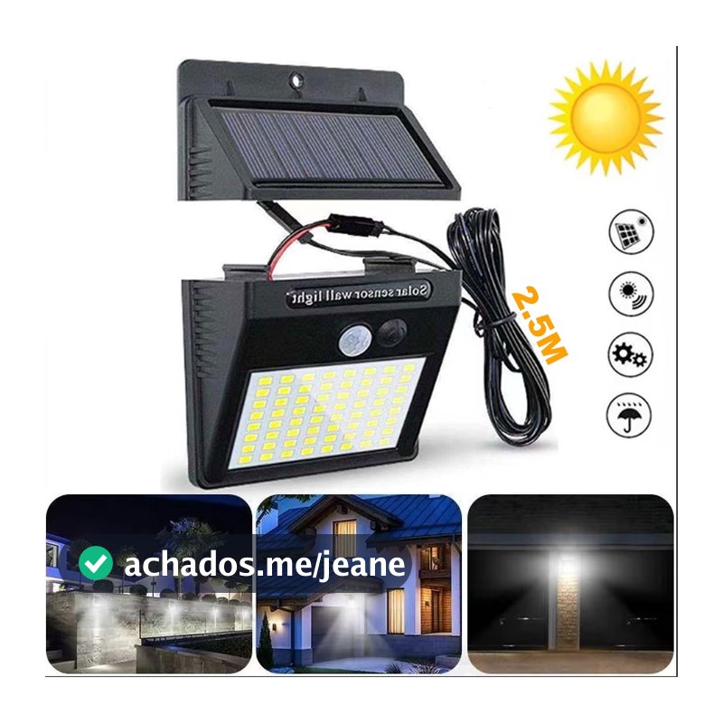 Refletor Solar Com 64 Led Claro Solar Para Jardim Luminária Solar Parede Sensor Presença