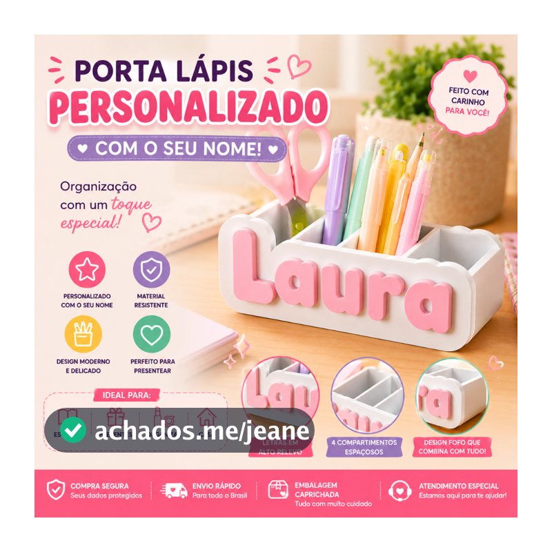 Porta Lápis Personalizado com Nome | Organizador Infantil Escolar