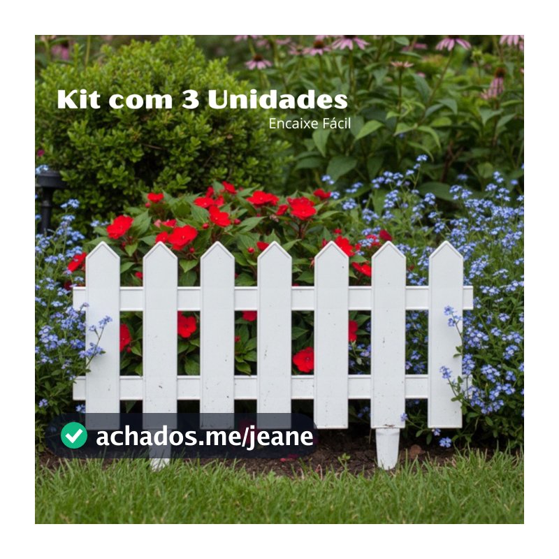 Kit 3 Cercas Plástica Decorativa Jardim Inglês Comprimento Total de 1,21 metros