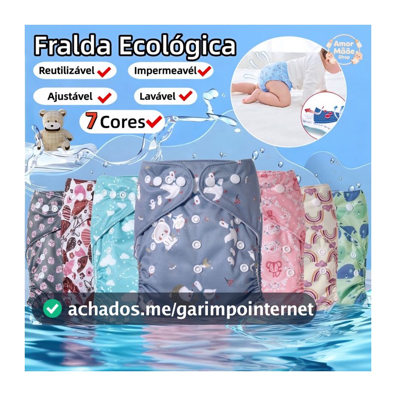Fralda Ecológica Reutilizável Ajustável Bebê Impermeavél Lavável