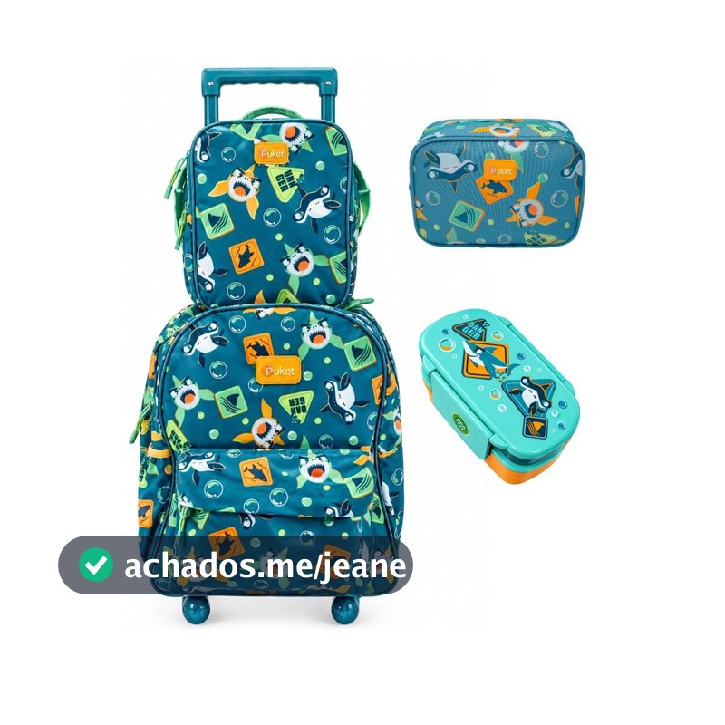 Kit Mochila, Lancheira, Necessaire e Marmita Puket Tuba Trio