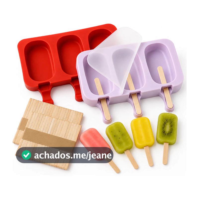 Forma de Sorvete Molde de Picolé de Silicone Com Tampa + 50 Palitos Formas De Picolé Com 3 Cavidades