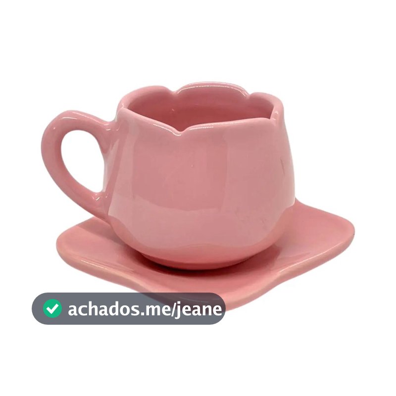 Xícara com Pires em Cerâmica para Chá Tulipa Rosa 200ml