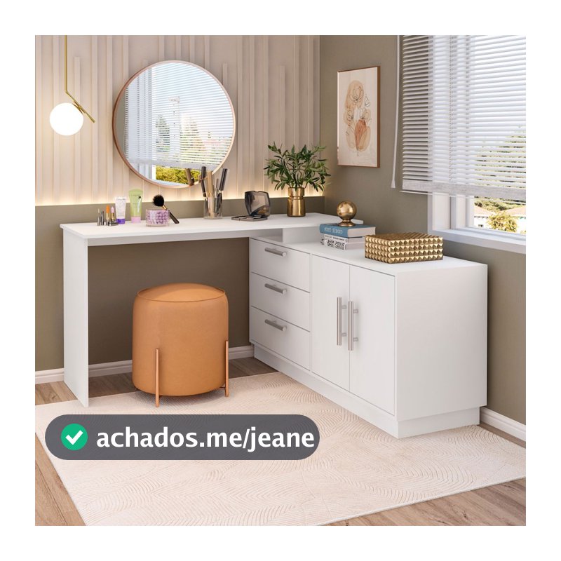Penteadeira com Cômoda Rocher 2 Portas 3 Gavetas Branco - Pnr Móveis