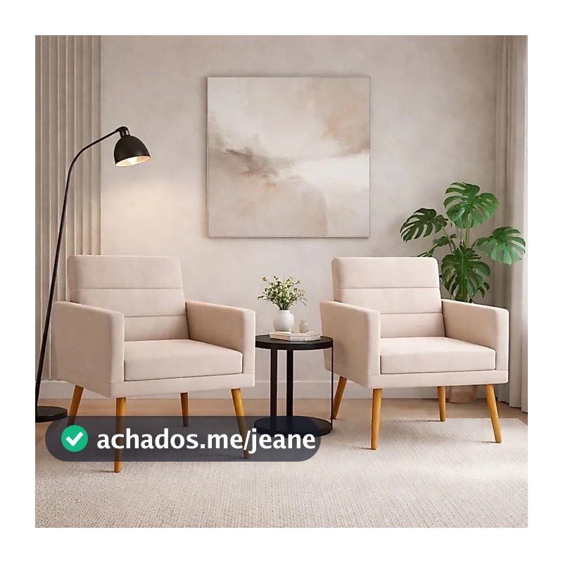 Kit 02 Poltronas Cadeira Nina Sala Decorativa Quarto Recepção Lux Com Rodapé Reforçado Suede