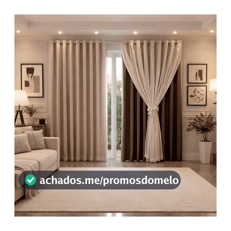 Cortina MADRI LUXO 3,00 x 2,50 c/ VOIL Branco -  Decoração Quarto, Sala, Escritório, Janela