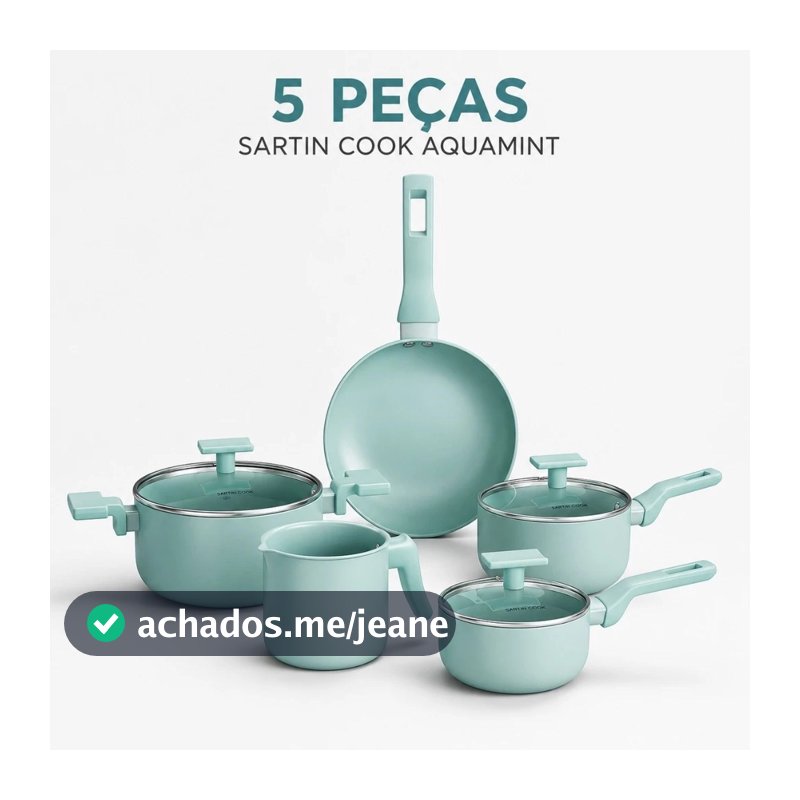Conjunto de Panelas Antiaderente Cerâmica 5 Peças Mimo Style Sartin Cook Aquamint Verde menta