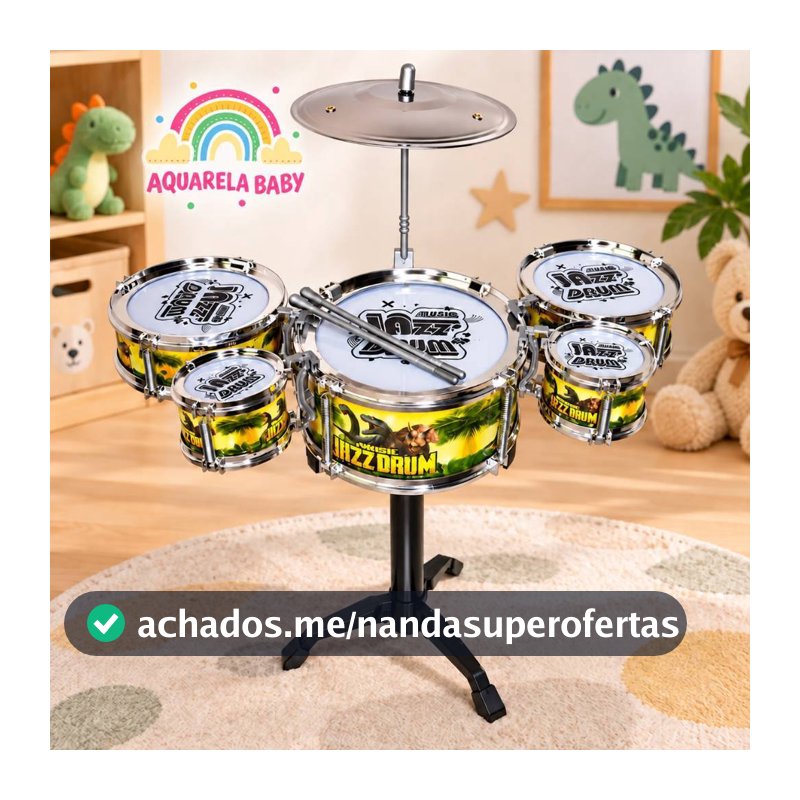Bateria Musical Infantil 5 Tambores Com Baqueta Brinquedo Menino Menina