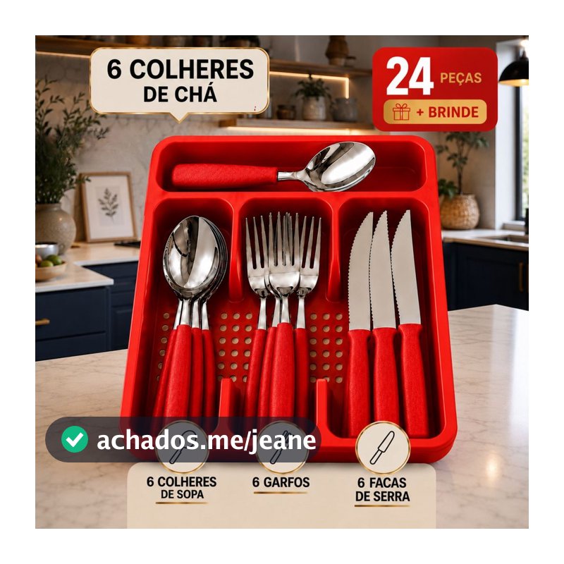 Jogo Talheres Completo Peças Inox Completo com Suporte para Organizar a Gaveta