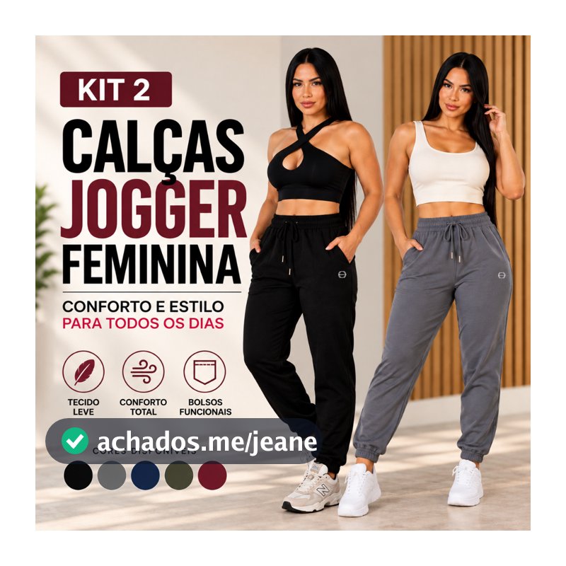 Kit 2 Calças Jogger Feminina Confortável com Bolsos Academia Caminhada Passeio Dia a Dia Casual Leve Premium