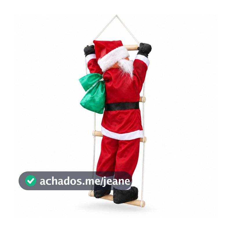 Papai Noel Subindo Escada 90cm Boneco Grande Enfeite Decoração de Natal
