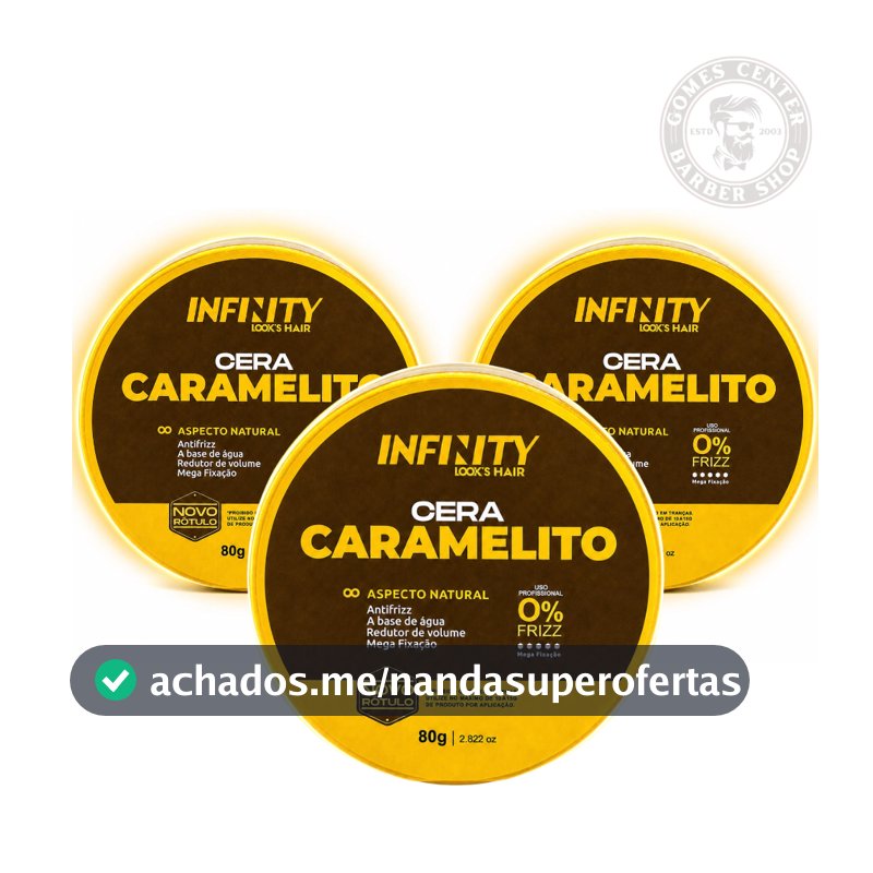 Pomadas Cera Caramelito 80g Infinity Looks - Modela Com Alta Fixação e Hidrata os Fios Antifriz Penteados Fox