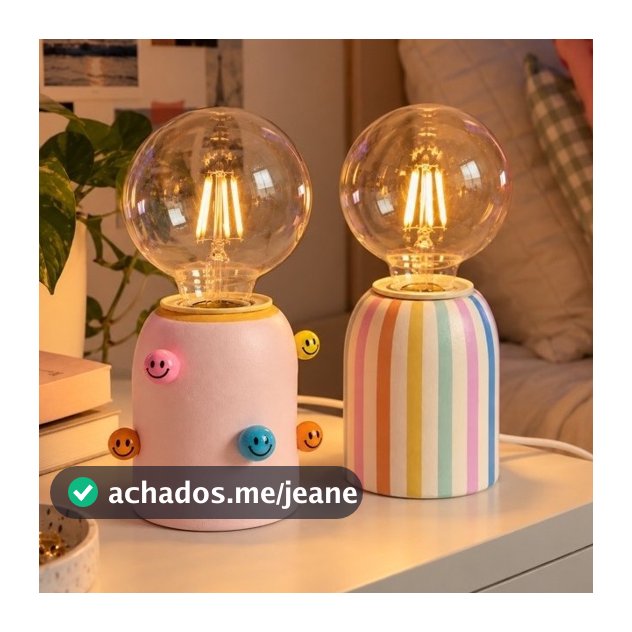 Luminária Smile Colorida - lampada inclusa - abajur decorativo artesanal em cerâmica