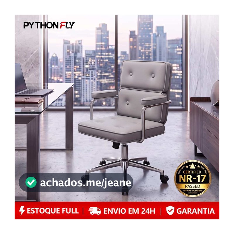 Cadeira de Escritório Giratória Ergonômica com Apoio Lombar — Couro Marrom, 360°, Altura Ajustável, Compacta