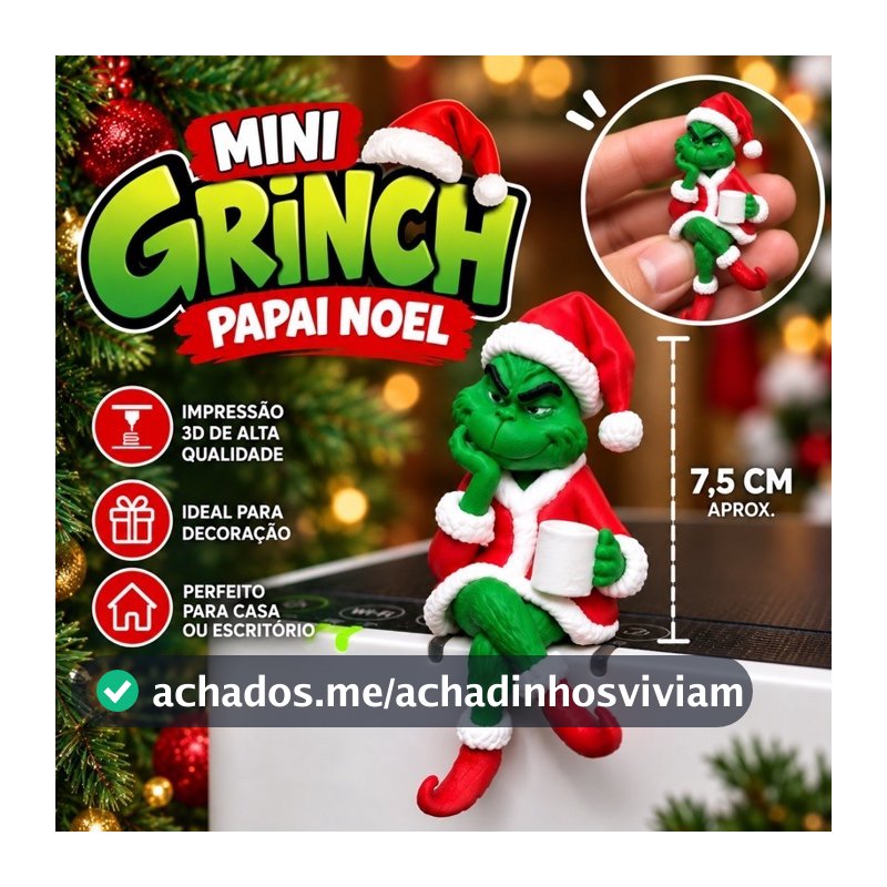 mini grinch papai noel para monitor estante bancada decoração ou presente 7.5cm