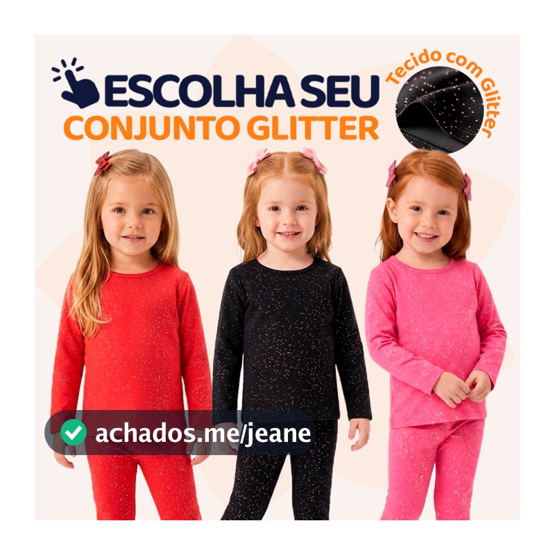 Conjunto Infantil Feminino Shine Minimalista Cotton com Glitter Manga Longa Conforto e Estilo L19
