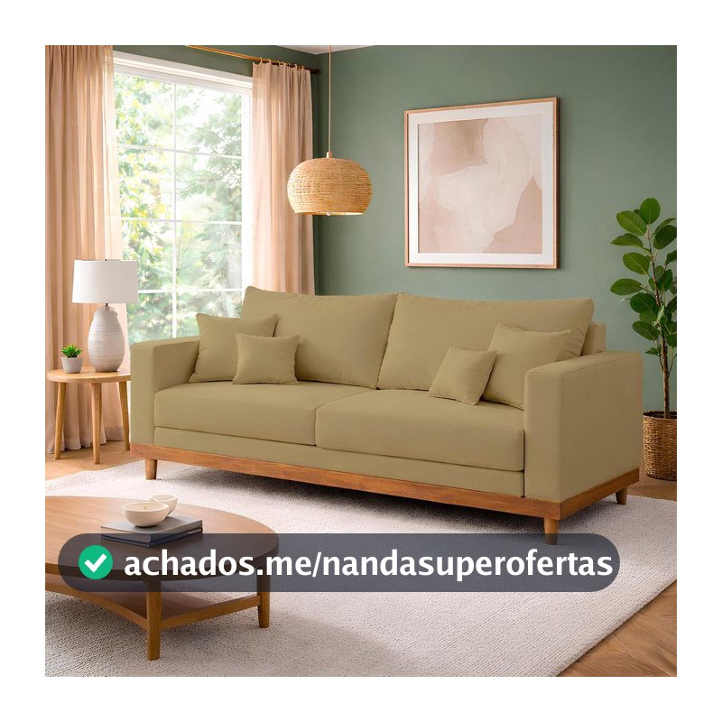 Sofá 3 Lugares Living Com Base Madeira Suede Balaqui Decor