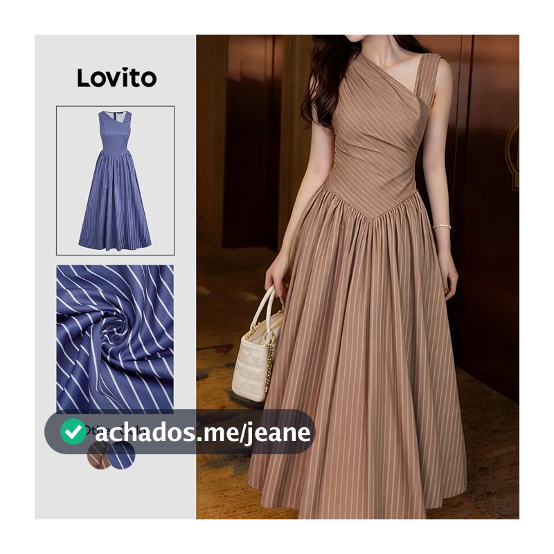 Lovito Plissada Elegante Vestido Assimétrico Primavera/verão Marrom para Mulheres L164LD247
