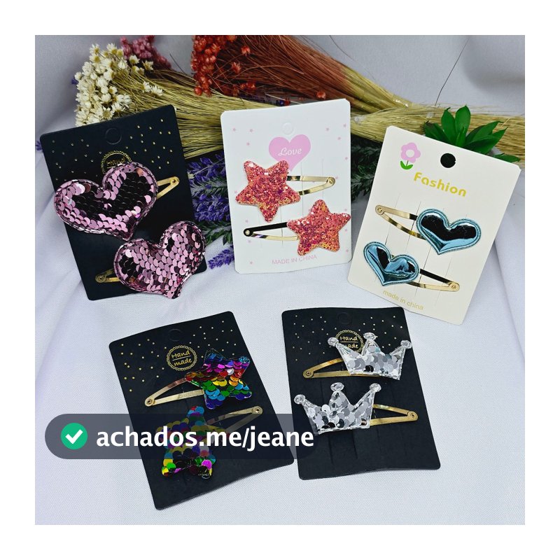 Kit de 5 Cartelas de Presilhas para Cabelo Infantil - 5 Estilos Diferentes, Envio de Cores Variadas